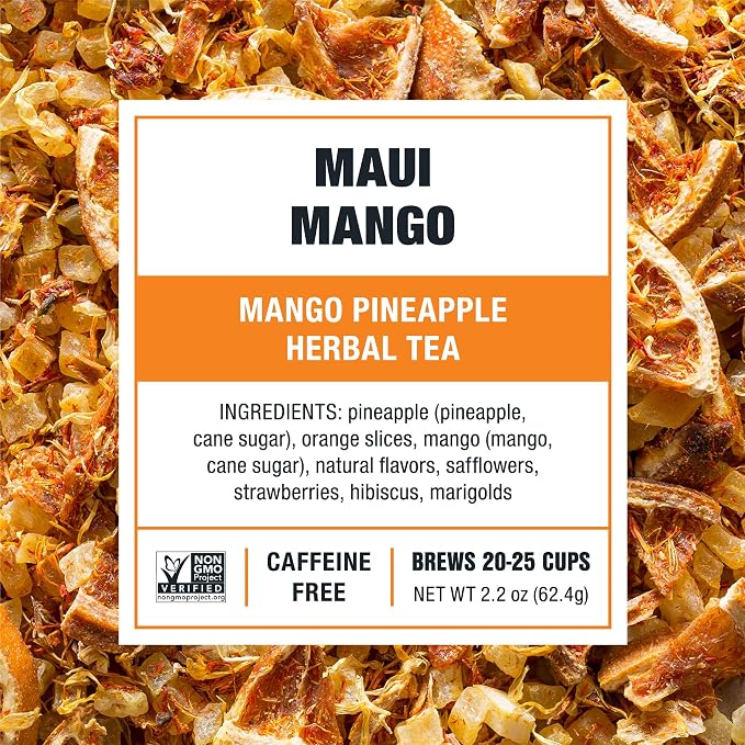 Tiesta Tea - Maui Mango, Loose Leaf, Mango Pineapple Herbal Tea, Premium Non-Caffeinated Fruit Blend, Make Hot or Iced & Brews Up to 25 Cups, 13.2 Ounce Resealable Pouch, Pack of 6
