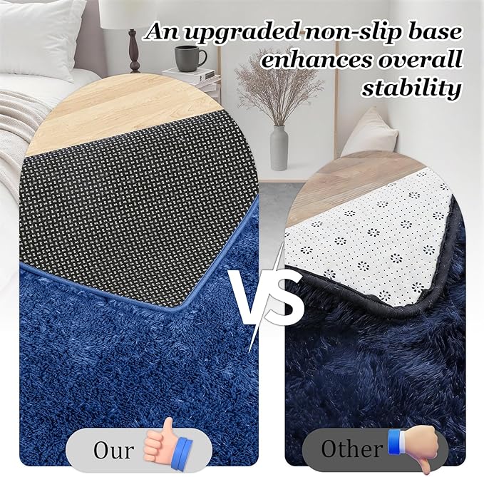 Fluffy Area Rugs 9x12 Living Room Bedroom: Ultra Soft Shag Rug Upgrade Non-Slip Non-Shedding Large Fuzzy Plush Carpet Indoor Floor Carpets for Kids Room Playroom Nursery Dorms Home Decor Blue