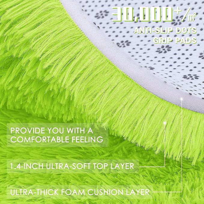 OLANLY 2x6 Machine Washable Runner Rugs for Hallway, Soft Fluffy Shaggy Bedside Rugs for Bedroom, Living Room, Indoor Floor Carpet for Kids Girls and Boys, Home Decor Aesthetic, Lime Green