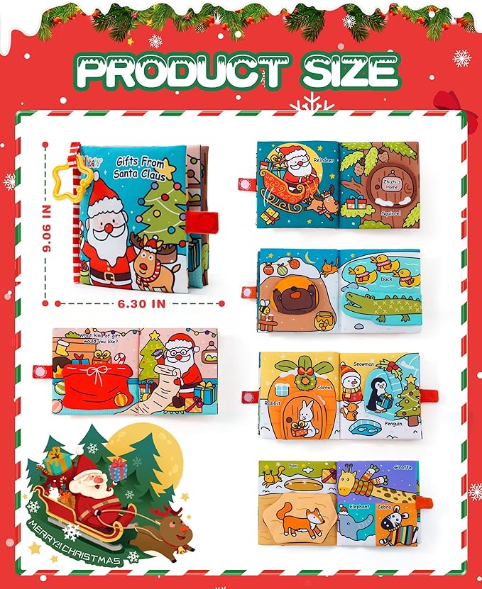 Jollybaby My Baby First Christmas Book Toys for Toddler 6-12-18-36 Months, Car Seat Stroller Crib Hanging Toy, Christmas Stocking/Socks Stuffers Gifts for Tummy Time Infants/Newborns Boy and Girl