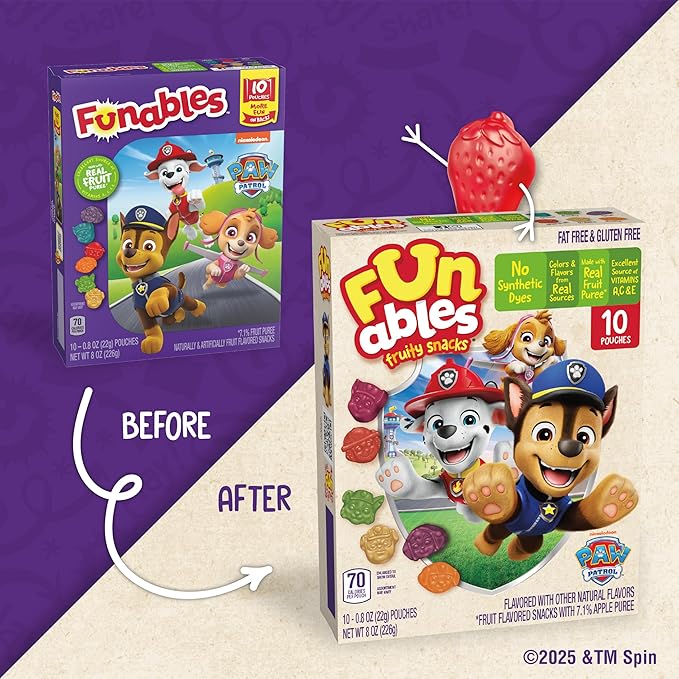 Funables Fruity Snacks, PAW Patrol, Assorted Fruit, Flavored Snacks, 0.8 oz 10 ct