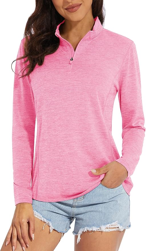 MAGCOMSEN Women's UPF 50+ Sun Shirts Long Sleeve 1/4 Zip Pullover Quick Dry Workout Hiking Tops Running Athletic Shirts