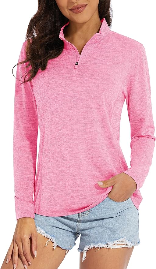 MAGCOMSEN Women's UPF 50+ Sun Shirts Long Sleeve 1/4 Zip Pullover Quick Dry Workout Hiking Tops Running Athletic Shirts