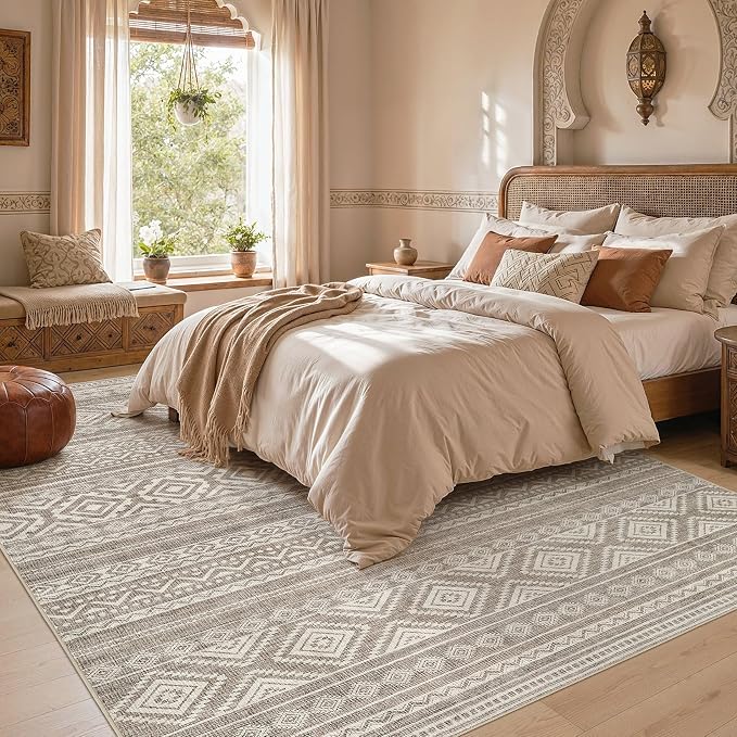 cotiled 8x10 Area Rugs Living Room Rug: Washable Boho Rugs with Non Slip Backing Large Soft Indoor Stain Resistant Carpet for Bedroom Farmhouse Dining Room Lightweight Home Decor Coffee Brown