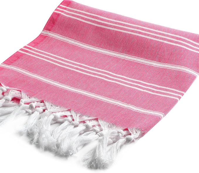 Cacala 100% Turkish Cotton Kitchen Tea Towels, Highly Absorbent Luxury Soft Quick Drying Dish Towel with Hanging Loop for Gym, Yoga, Bath, Sports, Cleaning and Kitchen (23 x 36), Sugar Pink