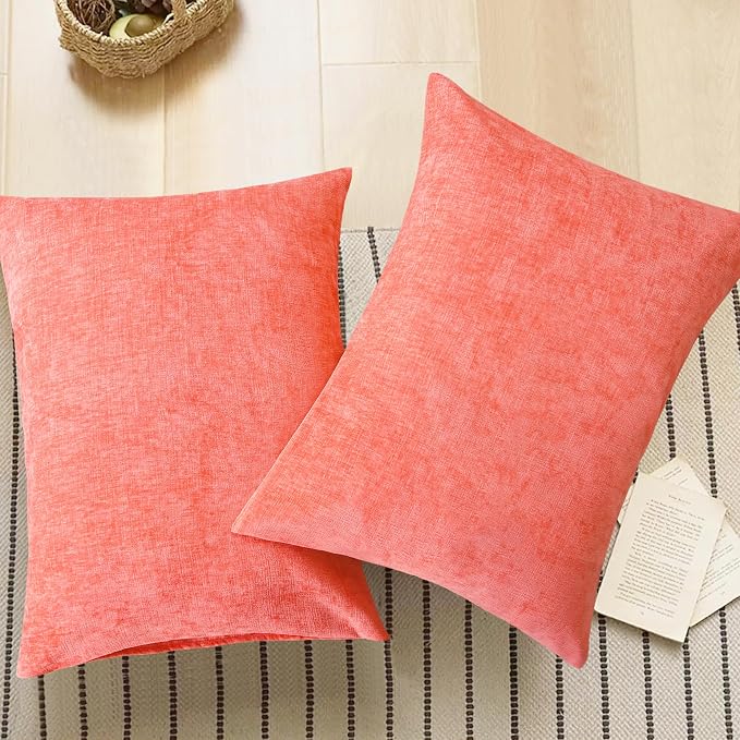 CaliTime Decorative Throw Pillow Covers 26 X 20 Inches Living Coral | Pack of 2, Cozy Chenille Standard Cushion Cases for Sofa Bed Living Room Farmhouse Home