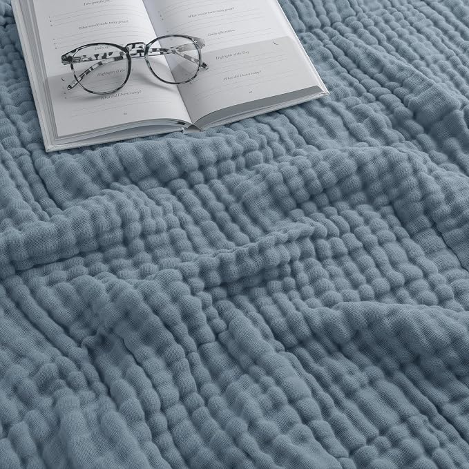 Comfy Cubs Adult Muslin Blanket 50x60” Throw Swaddle Blankets, Pacific Blue | 6 Layer Soft, Breathable & Lightweight Muslin Adult Blanket - Machine Washable & Designed in the US Bedding for All Seasons