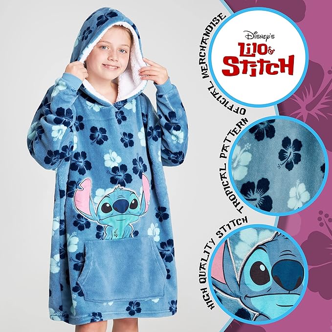 Disney Stitch Blanket Hoodie for Kids Cozy Fleece Wearable Blanket Stitch Gifts