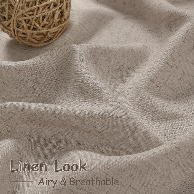 Ecru Linen 112 Inch Curtains for Living Room Light Filtering Semi Sheer Curtain Back Tab Rustic Farmhouse Decor Burlap Elegant Soft Drapes Floor to Ceiling High Window for Bedroom 52x112, 2 Panels