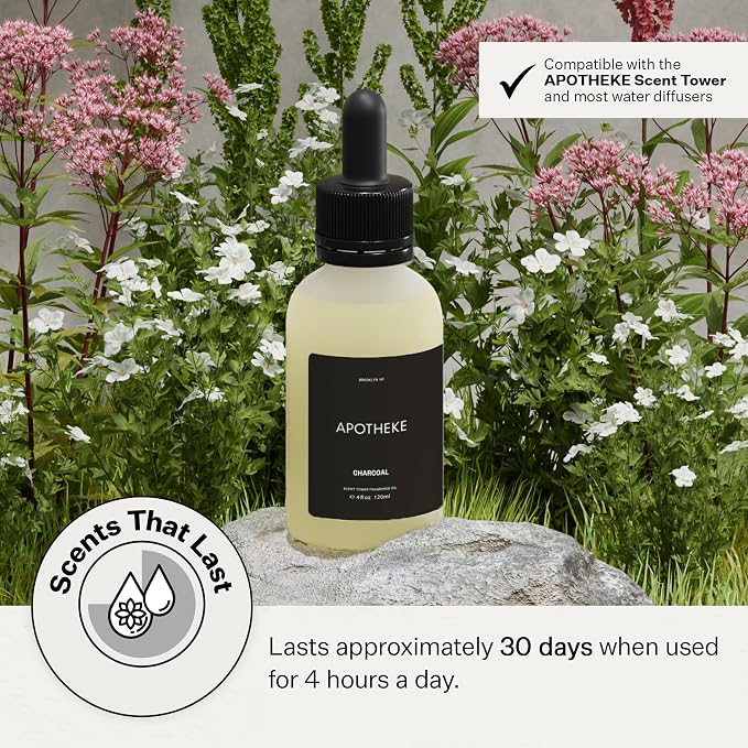 Apotheke Scent Tower Aromatherapy Diffuser Fragrance Refill, Charcoal (30 ml) - Long-Lasting Perfume-Grade Essential Oil for Clean & Fresh Home, Office, Hotel & Large Room