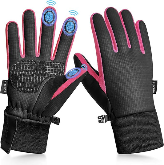 Sukeen Kids Winter Warm Gloves for Boys Girls Windproof PU Cold Weather Gloves Aged 4-14 Anti-Slip Gloves for Cycling Outdoor