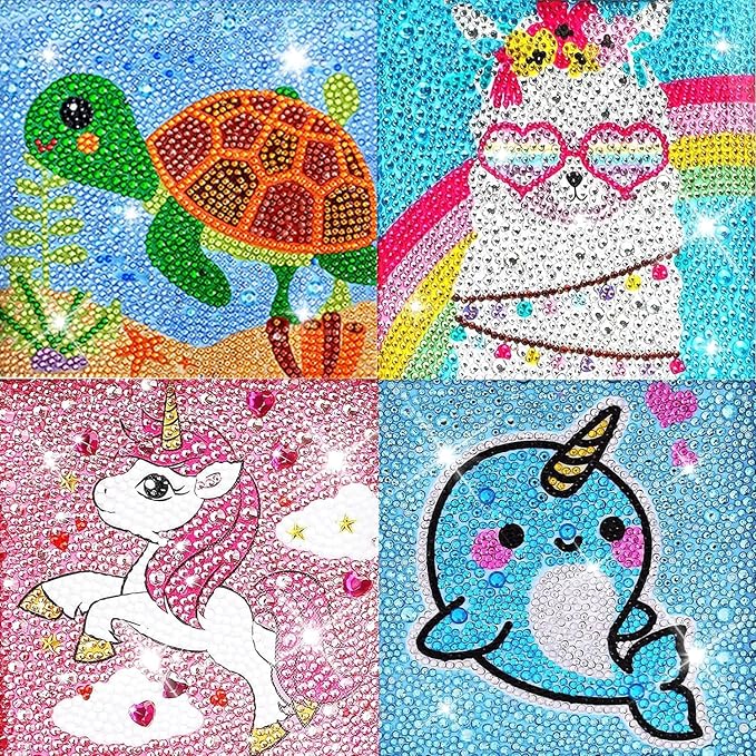 Ausbond Painting Kits for Kids Animal 5D Gem Art by Number Kits Art and Crafts for Kids Ages 6-8-10-12 Girls Boys for Birthday Christmas Gifts (4Pcs)