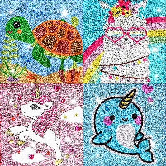 Ausbond Painting Kits for Kids Animal 5D Gem Art by Number Kits Art and Crafts for Kids Ages 6-8-10-12 Girls Boys for Birthday Christmas Gifts (4Pcs)