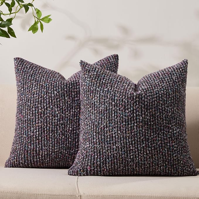 Allorry Throw Pillow Covers 18x18 Soft Wool Cushion Decorative Purple012E18 | Cozy Soft Touch,Neutral Textured Boho Cushion Covers Set of 2,for Modern Farmhouse Sofa Bedroom Living Room Decor