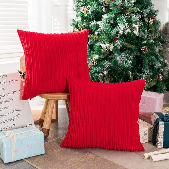 UGASA Valentines Striped Soft Solid Decorative Square Throw Pillow Covers Set Cushion Cases Pillowcases for Sofa Bedroom, 1 Pc, 18x18inch,Red