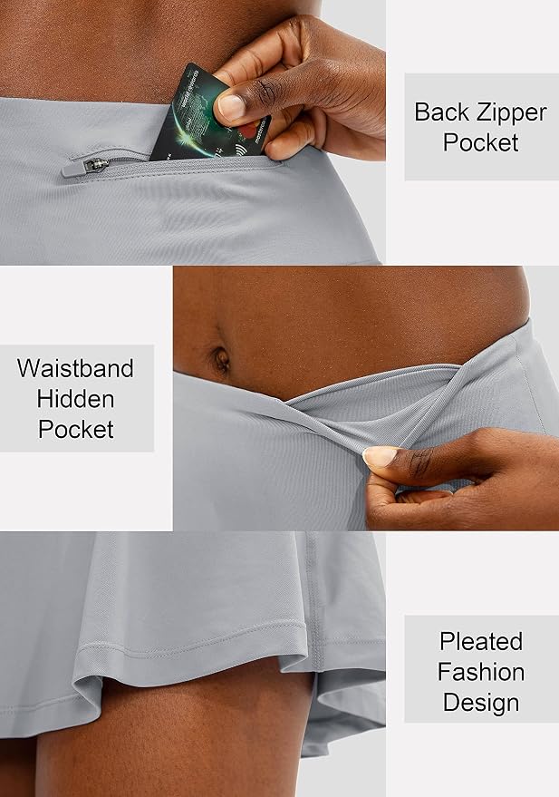 Pleated Tennis Skirt with 4 Pockets | 14", 3.5" High Waisted, Soft, Lightweight, Mesh Built-in Shorts, Dressy, Casual, Athletic, Golf, Skort for Women