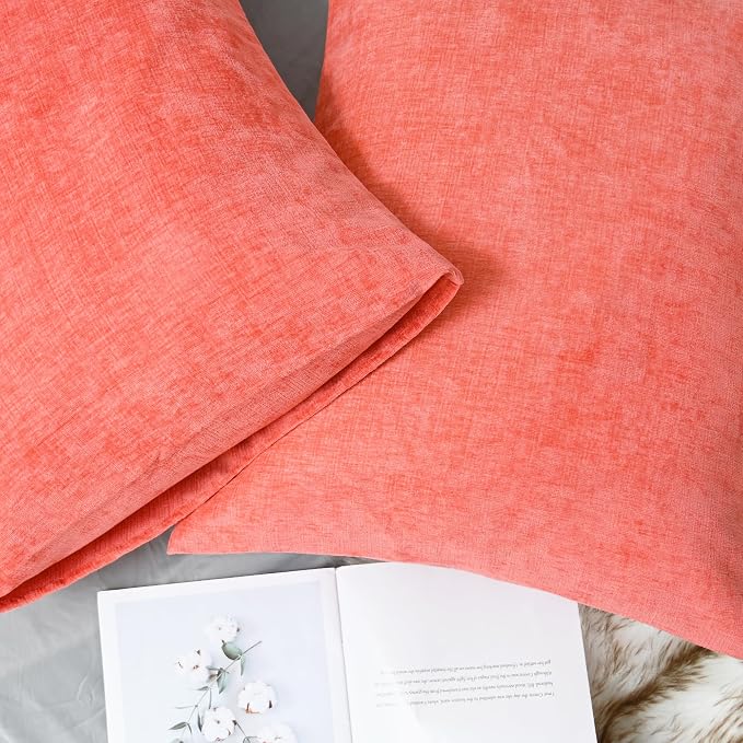 CaliTime Decorative Throw Pillow Covers 26 X 20 Inches Living Coral | Pack of 2, Cozy Chenille Standard Cushion Cases for Sofa Bed Living Room Farmhouse Home
