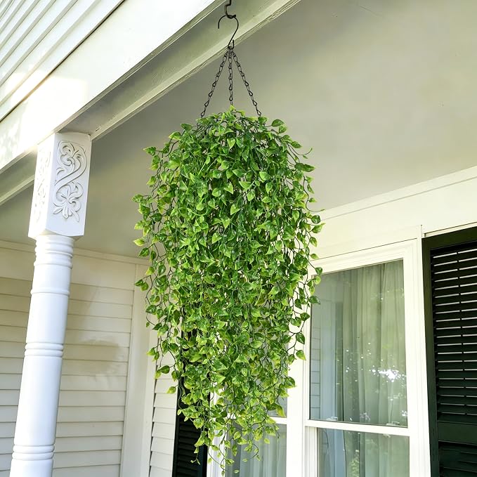 Waipfaru 4Pcs Artificial Hanging Plants, Fake Vines Boston Ivy | Fake Hanging Plants UV Resistant Ivy Artificial Plants Faux Plants Indoor Living Room Boho Wall Porch Shelf Decor