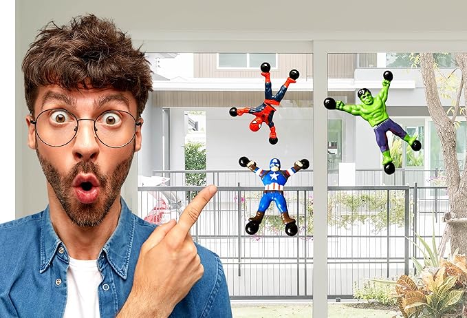 JA-RU Marvel Avengers & Spiderman Wall Climbers (2 Pack, 2 Toys Each) Sticky Stretchy Window Crawlers for Kids. Fidget Action Toy Figures. Bulk Goodie Bag Stocking Stuffers. BC-6803-2