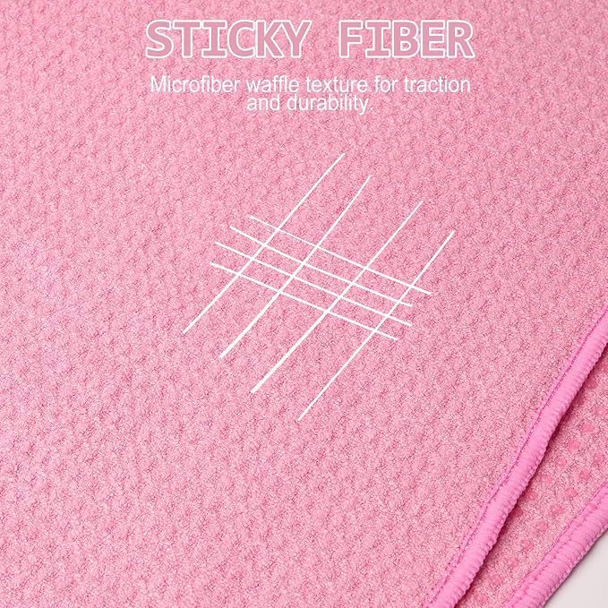 Eunzel 2 Pack Hot Yoga Towel, Non-Slip Yoga Mat Towel with Grip Dots Stickyfiber Sweat Absorbent Towel for Hot Yoga, Pilates and Workout 72" x 24", Pink