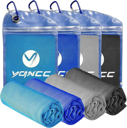 YQXCC 4 Pack Cooling Towels (40"x12"), Ice Cool Neck Towel, Soft Breathable Microfiber for Gym, Yoga, Golf, Running, Camping & All Hot Weather Activities