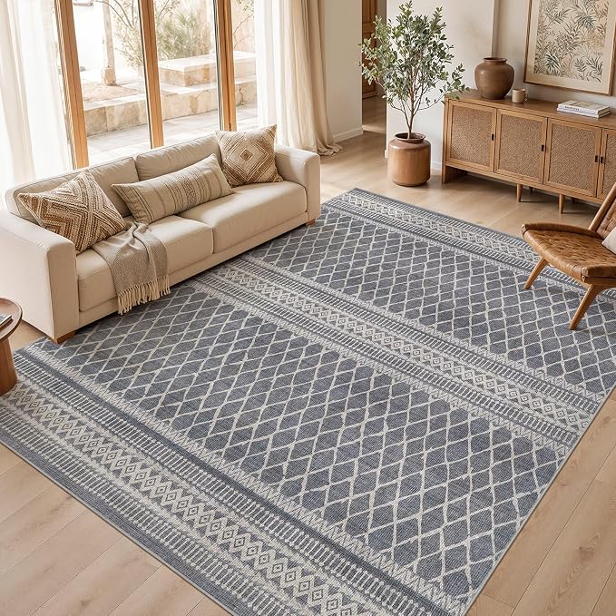 cotiled 8x10 Area Rugs Living Room Rug: Washable Boho Rugs with Non Slip Backing Large Soft Indoor Stain Resistant Carpet for Bedroom Farmhouse Dining Room Lightweight Home Decor Charcoal Grey