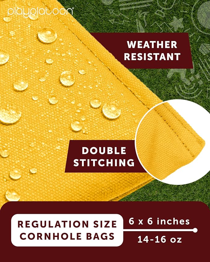 Play Platoon Cornhole Bags Weather Resistant- Set of 8 Regulation Bean Bags for Tossing- Official Professional Size & Weight Corn Hole Bags Two Color All Weather Cornhole Beans Bag Set with Tote Bag