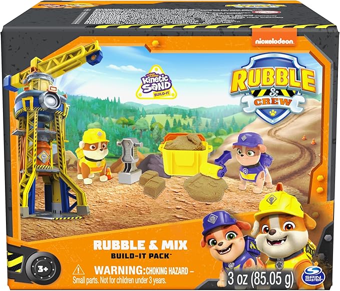 Rubble & Crew, Rubble and Mix Action Figures Set, with 3 oz of Kinetic Build-It Sand and 2 Hand Held Building Toys, Kids Toys for Ages 3 and up