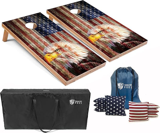 Tailgating Pros American Themed Lightweight Corn Hole Board Set w/Multicolored LED Rings, Bean, Bags, and Carrying Case - 4'x2' Cornhole Toss