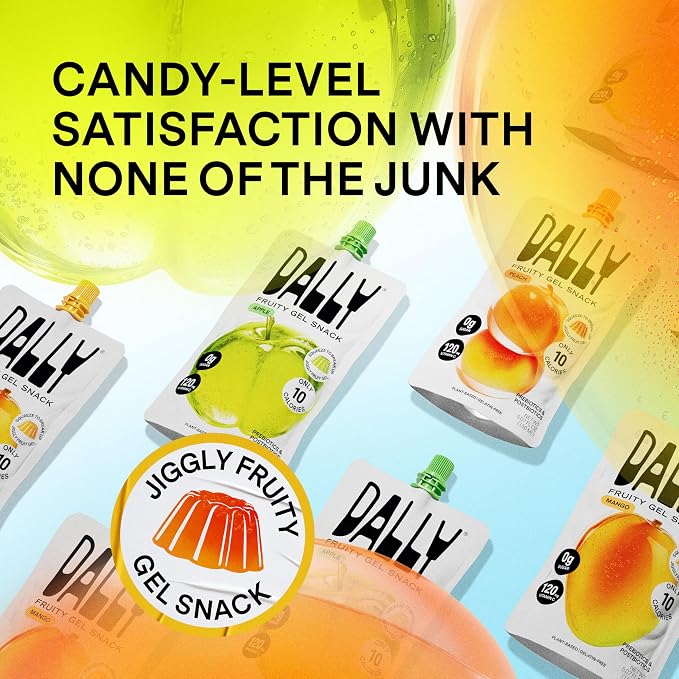 Dally Variety Konjac Jelly, Mango Peach Apple, 10 Pouches, Fruit Snack | Sugar free, keto and gluten free; prebiotics, postbiotics and vitamin C for skin and immune health