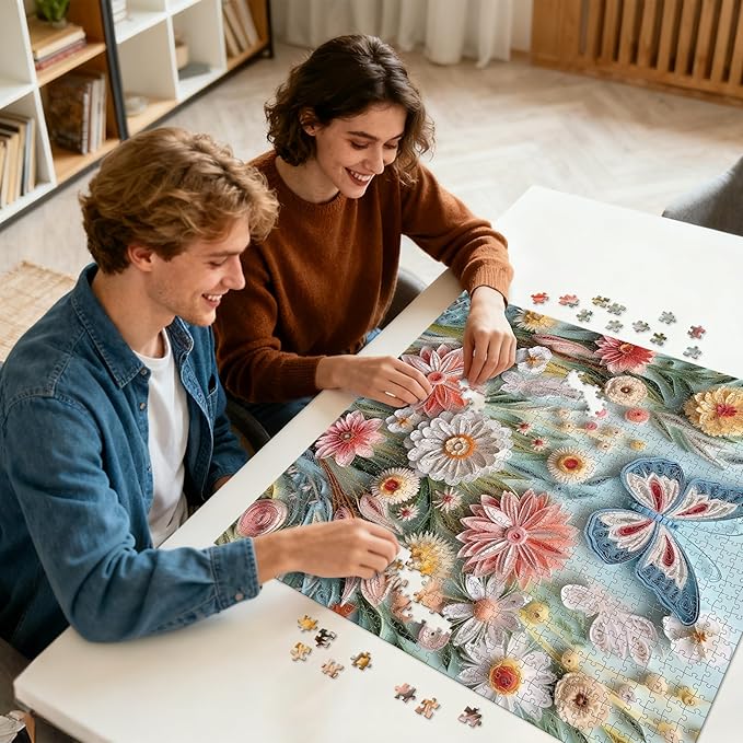 Puzzle 1000 Piece for Adults Jigsaw Featuring Aesthetic Home Decoration Unique Gift for Cat Lovers Premium Large Puzzle for Family Fun (Flutter&Bloom Puzzles-1000pcs)
