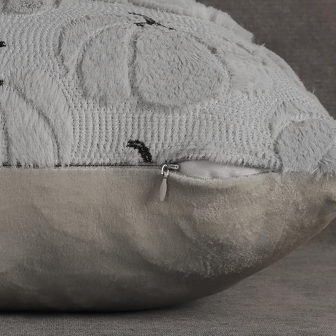 Fall Pumpkins Decorative Pillow Covers 18x18 Set of 2, Gray Soft Plush Faux Fur Wool Farmhouse Throw Cushion Cases for Autumn Thanksgiving Holiday Home Decorations