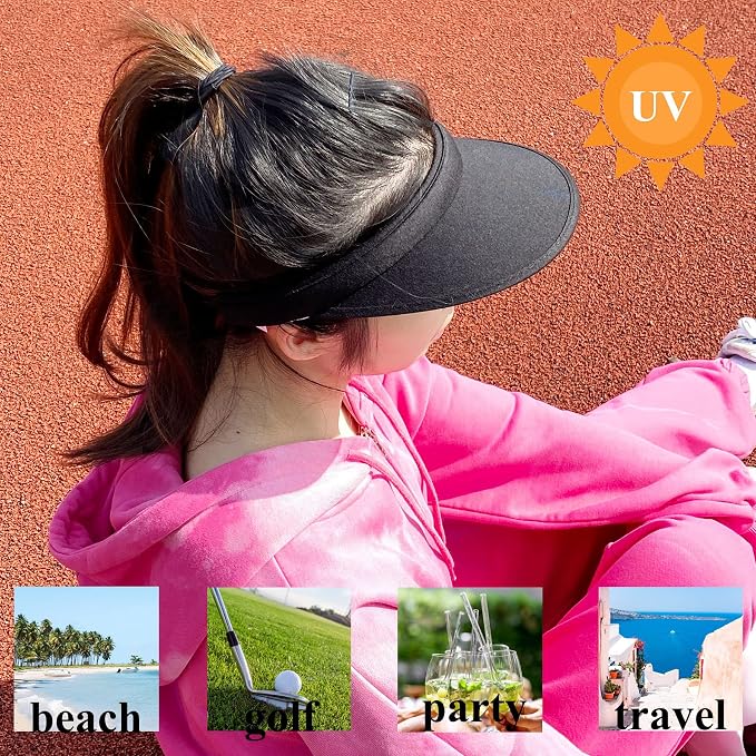 2 Pack Sun Visor Hats Women Men Clip On Wide Brim Visors Hat Outdoor Sports Golf Beach Travel Tennis Caps