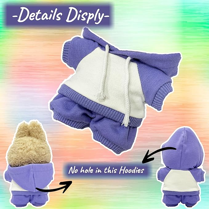17cm Dolls Clothes,Casual Stylish Hoodies & Pants Doll Outfit Set, Stylish Doll Clothing Accessories for 17cm/15cm-Purple(No Doll)