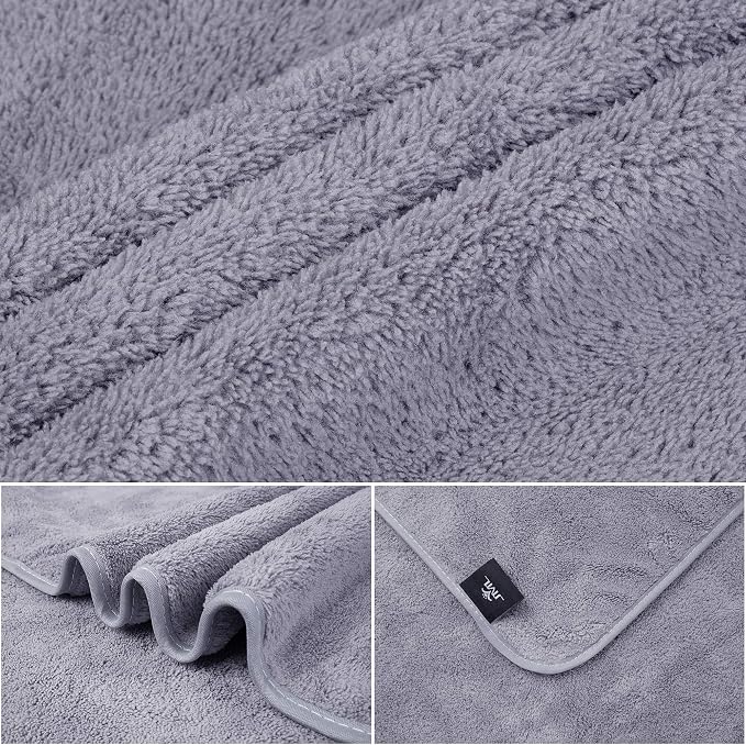 JML Large Bath Towels with Hanging Loop, 2 Pack, 30"x60", Grey | 350GSM, Microfiber, Soft, Absorbent, Quick Drying, Lint-free, No Fading, Lightweight