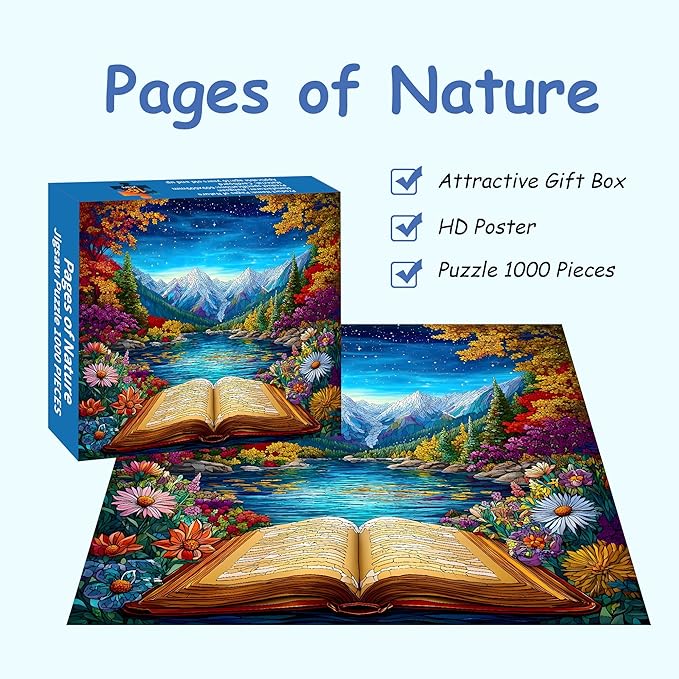 Puzzles for Adults 1000 Pieces, Landscape Jigsaw Puzzles - Pages of Nature, Flower Puzzle for Home Decor
