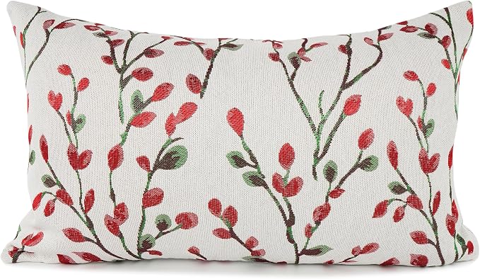 YOUR SMILE Classical Embroidery Jacquard Christmas Red Square Decorative Throw Pillow Case Cushion Cover,12x20 inch