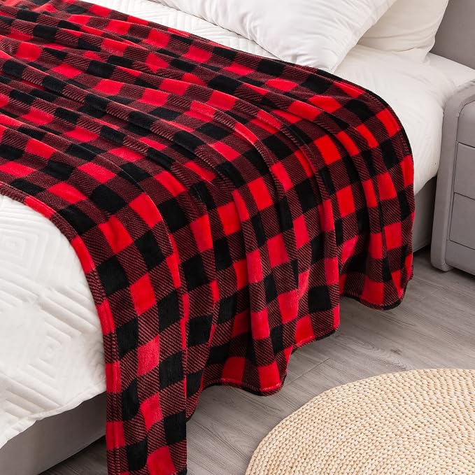 BEDELITE Plaid Fleece Throw Blanket, Red & Black Buffalo 50x60 Throw | 100% Polyester Microfibe, Soft Cozy, Lightweight Warm, Classic Buffalo Plaid, Room Decor, Machine Washable, for Couch Bed