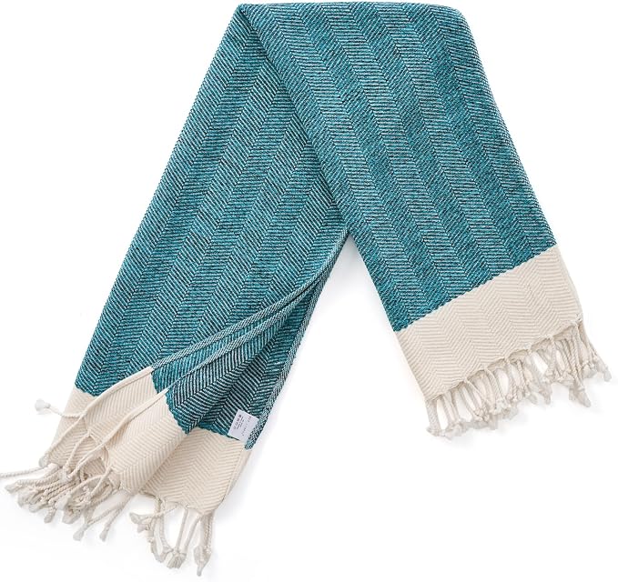 BAY LAUREL Turkish Hand Towel – Pack of 2 | Soft & Absorbent Decorative Towels for Bathroom, Hand, Face, Hair, Gym, Yoga, SPA, Kitchen & Tea | Boho Decor (Petrol, Herringbone 16x40 Inches (Set of 2)