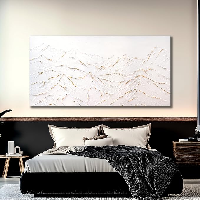 Belmrxne Large Abstract Mountain Wall Art White and Gold Wall Decor Aesthetic Canvas Painting Hanging Artwork for Living Room Bedroom Dining Room Office Home Decor 30x60 Inch