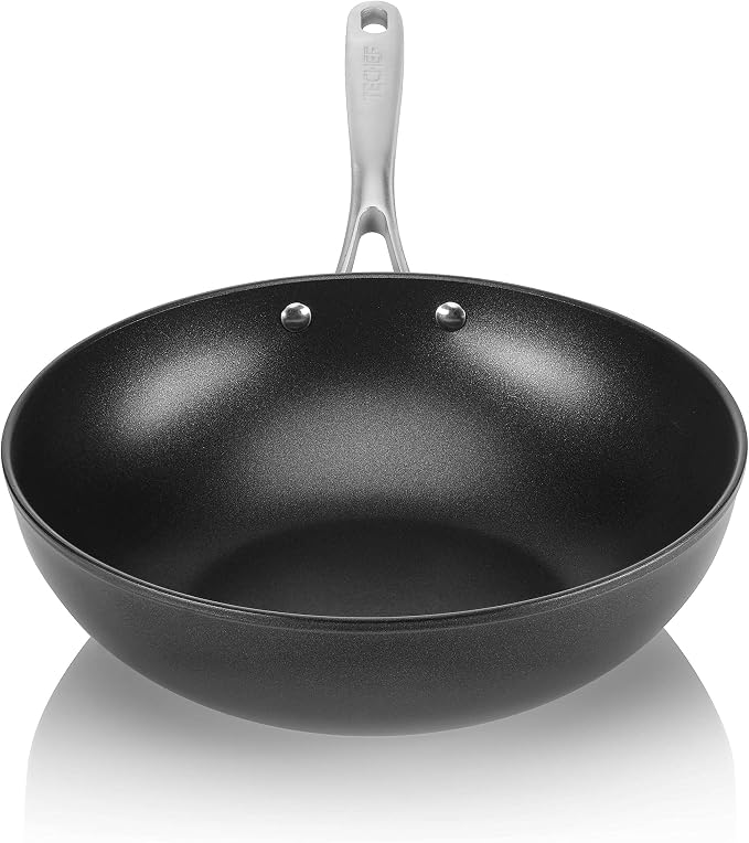 TECHEF - Onyx Collection, 12-Inch Nonstick Flat Bottom Wok/Stir-Fry Pan - PFOA Free, Dishwasher and Oven Safe, Made in Korea