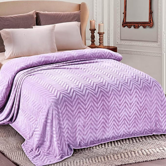 Whale Flotilla Flannel Fleece Fall Bed Blanket Twin XL Size, Lilac | Lightweight Breathable Soft Bedspread, Plush Fluffy Coverlet Chevron Design Decorative Blanket for Home Life, 90x66 Inch