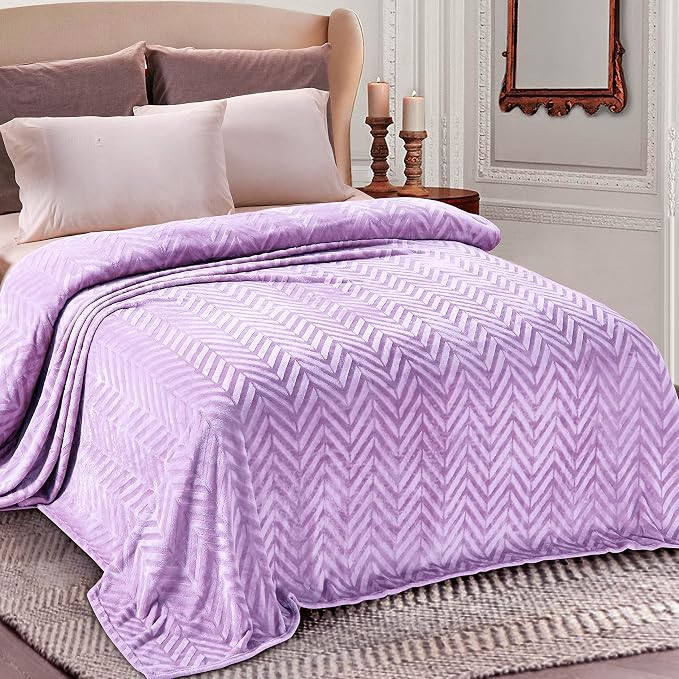 Whale Flotilla Flannel Fleece Fall Bed Blanket Twin Size, Lilac | Lightweight Breathable Soft Bedspread, Plush Fluffy Coverlet Chevron Design Decorative Blanket for Home Life, 60x80 Inch