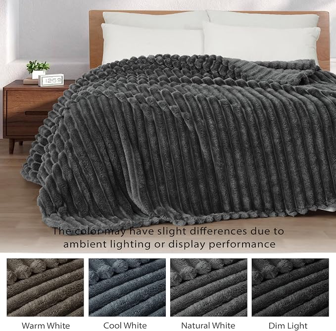 Exclusivo Mezcla Striped King Size Fleece Blanket for Bed, Couch, 90"x104" | Soft Breathable Cozy Bed Blankets, Lightweight Plush Fluffy Fuzzy Jacquard Decorative Blankets