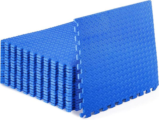 ProsourceFit Exercise Puzzle Mat 1/2-inch, EVA Interlocking Foam Floor Tiles for Home Gym, Workout Equipment, Kids Play Areas, Blue, 72 SQ FT - 18 Tiles