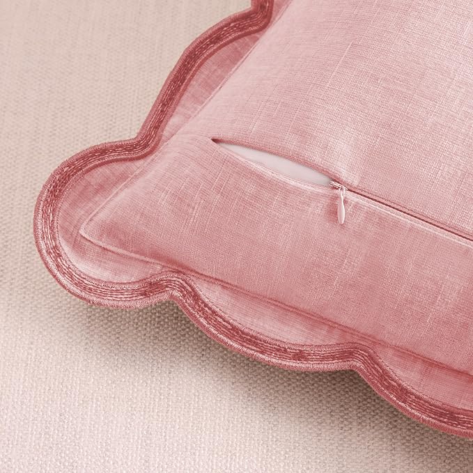 Ohocut Scalloped Pillow Cover Pack of 2 Spring Chenille Decorative Throw Pillow Covers Cute Boho Couch Pillow Covers Aesthetic Funky Preppy Pillow Cases for Sofa Living Room (Blush Pink, 18x18 Inch)