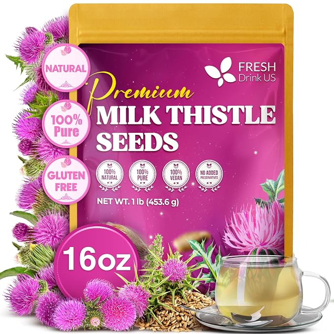 FreshDrinkUS, Premium 16oz Milk Thistle Seeds, 100% Natural & Pure, Herbal Tea, Daily Infusion Botanical, No Sugar, No Caffeine, No Gluten, Vegan. Rich in Antioxidants
