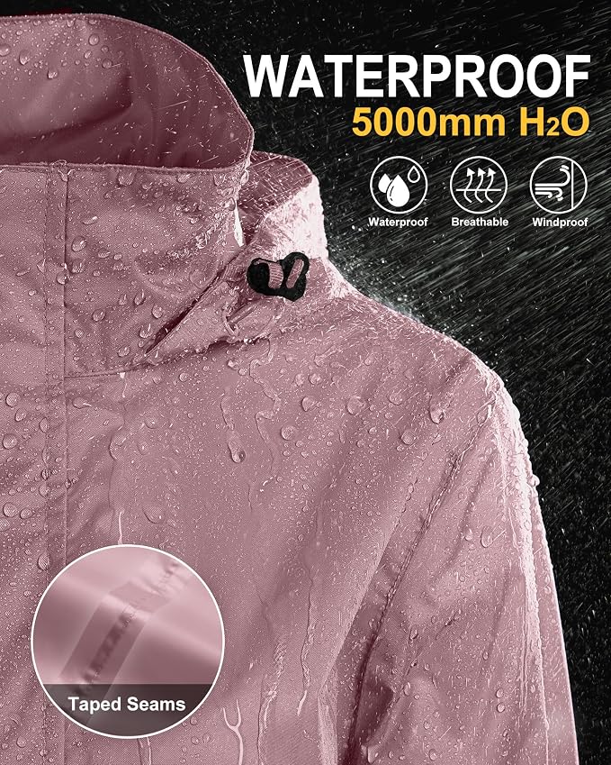 33,000ft Women's Rain Jacket Waterproof Lightweight Packable Raincoat with Hood for Golf Hiking Travel Windbreaker