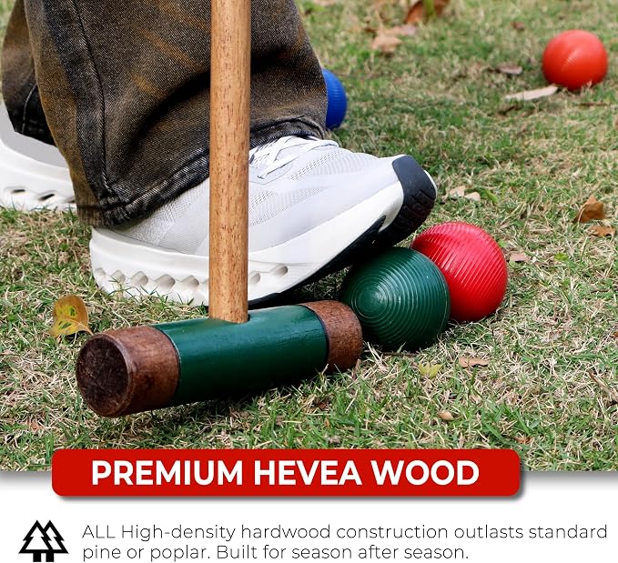 SPORT BEATS Six Player Croquet Set Solid RubberWood 36 Inch Mallets with Carry Case, Six Balls, Nine Wickets, 2 Stakes for Backyard Outdoor Games