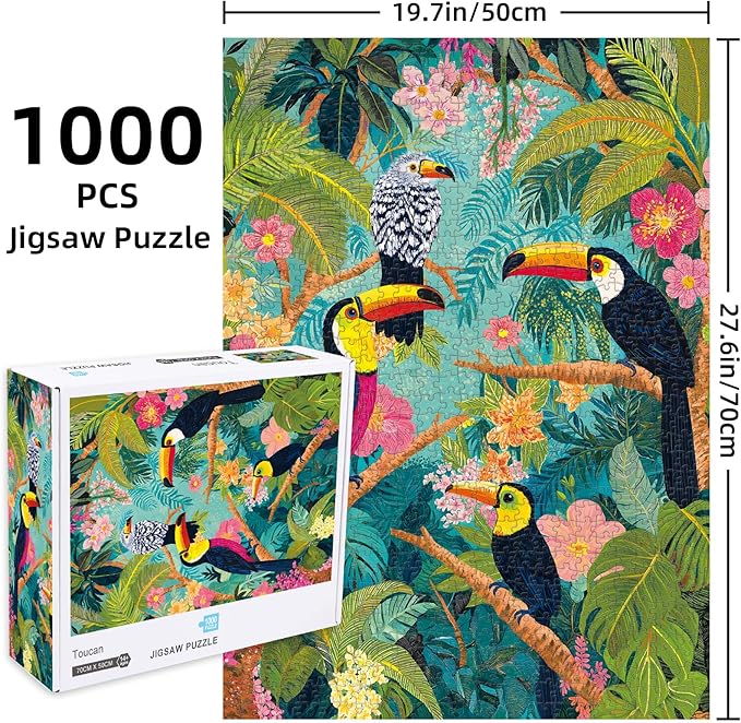 Sutinban Toucan 1000 Pieces Puzzles for Adults, Jigsaw Puzzle 1000 Pieces,Unique Rainforest Jungle Puzzles for Adults Bird Vibrant Challenging Funny Puzzle for Happy Family&Kids Great Gift